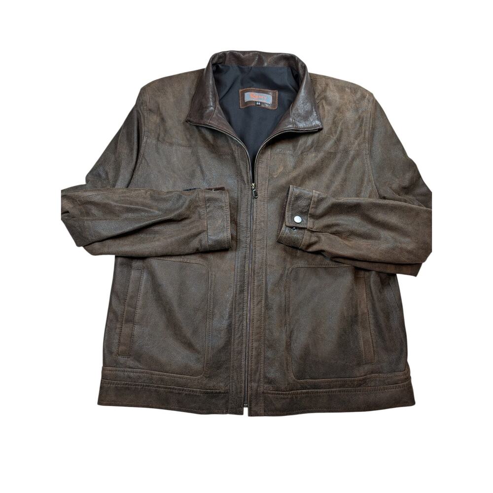 Remy Mens Lambskin Leather Jacket Antiqued Brown Soft Classic Fit Size 44
